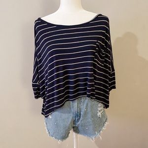 Navy Striped Crop Top